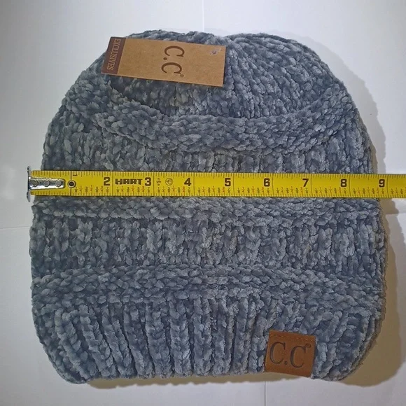Hat-30 LIGHT MELANGE GREY VELOUR BEANIE - Picture 3 of 4